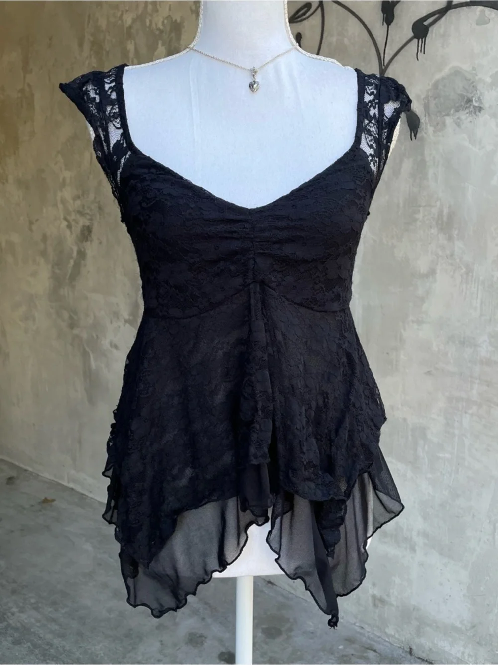 Vintage y2k Black Lace Asymmetrical Dark Fairy Top